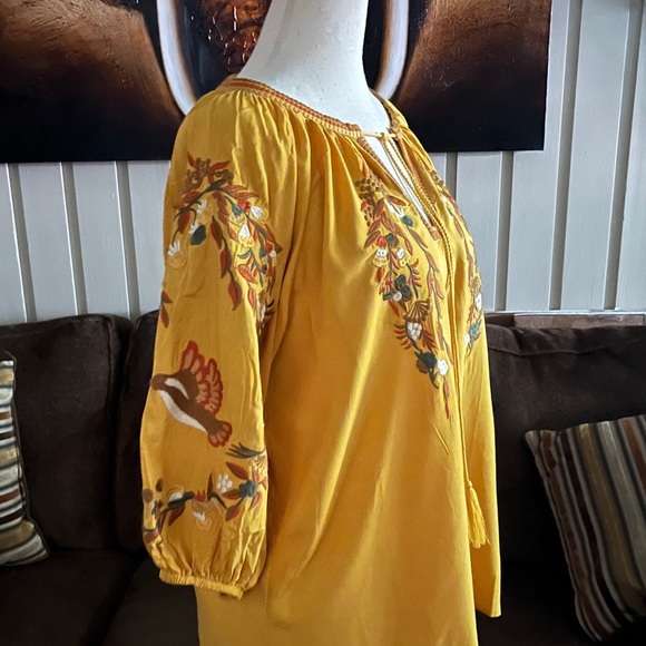 Solitare • Small • Boho • Yellow/Brown • Floral • Bird • Embroidery • Blouse - Picture 7 of 10